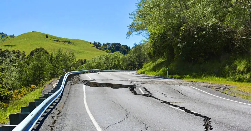Earthquake damaged road