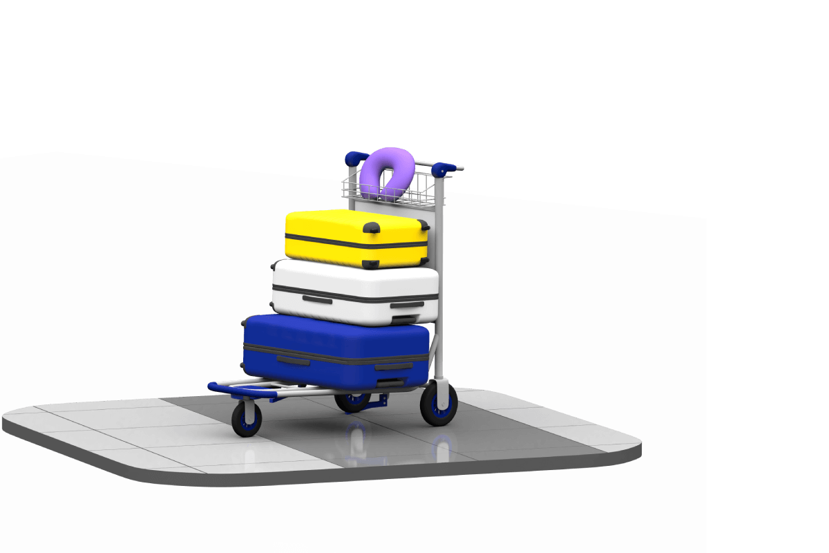 Suitcases stacked on luggage trolley